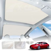 Tesla Model 3 Highland Glass Roof Sunroof Mesh 2023-Onwards Sun Blind Shade Sunshade with UV Heat Insulation Film (Cream White)