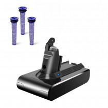 Replacement Battery and 3x Washable Pre Filter for Dyson V6 DC58 DC59 DC62 Animal Handheld,DC72 DC74 Animal SV03 SV06 SV09 Handheld Vacuum