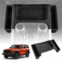Black Silicone Anti-Slip Mat with Side Storage For GWM Tank 300 Tank300 2023-Onwards Center Console Wireless Charger Protective Pad