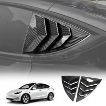 Tesla Model Y 2022-2025 Carbon Fiber Style Rear Side Port Window Louvers Air Vent Scoop Louver Cover Trim Sun Shade