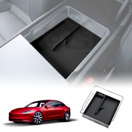 Tesla Model 3 Highland 2023-Onwards Premium Centre Console Mid Organizer Tray Storage Box Drawer Container with Black Silicone Mat