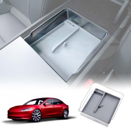Tesla Model 3 Highland 2023-Onwards Premium Centre Console Mid Organizer Tray Storage Box Drawer Container with Grey Silicone Mat
