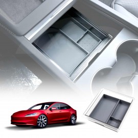 Tesla Model 3 Highland 2023-Onwards Premium Centre Console Front Organizer Tray Storage Box Drawer Container with Grey Silicone Mat