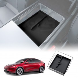 Centre Console Mid Organizer Tray for Tesla Model Y Juniper 2025-Onwards Premium Storage Box Drawer Container with Black Silicone Mat