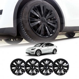 Tesla Model Y 2022-2025 Wheel Protector Cover Hub Caps 19 Inch Rim Hubcap X Plaid Paino Black Exterior Accessories (Set of 4)