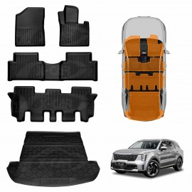 3D Floor Mats Boot Liner Set for Kia Sorento 2020-Onwards All Weather Heavy Duty Cargo Car Trunk Luggage Tray