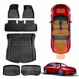 Tesla Model 3 Highland 2023-Onwards All-Weather Front Trunk Rear Boot Rear Well Toolbox Floor Mats Interior Boot Liners Set Cover Luggage Tray