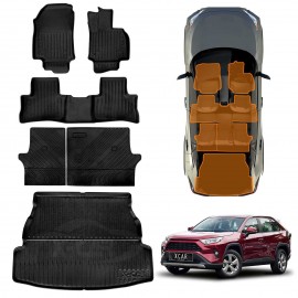 3D Floor Mats Boot Liner Set for Toyota Rav4 Rav 4 Petrol 2019-2025 All Weather Heavy Duty Cargo Kick Mats Back Seat Protector Cover