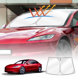 WindScreen Sun Shade for Tesla Model 3 Highland 2023-Onwards Blocks UV Rays Foldable Custom Sun Visor Protector