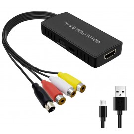 SVideo to HDMI Converter, S-Video & 3RCA CVBS AV to HDMI Adapter 1080P/720P Compatible with PC Laptop, Xbox, PS3, VHS VCR Camera DVD Players