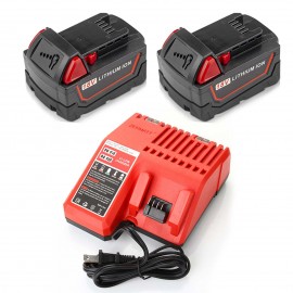 2x Replacement 3.0Ah Battery and 14V-18V Li-ion Battery Charger for Milwaukee M18 Power Tools