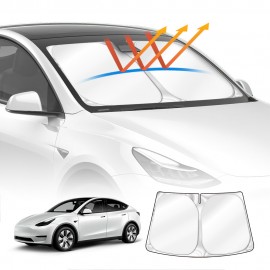 WindScreen Sun Shade for Tesla Model Y 2022-2025 Blocks UV Rays Foldable Custom Sun Visor Protector