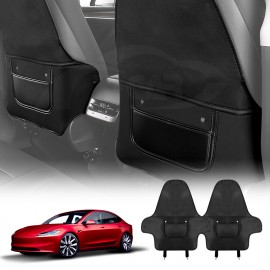 Tesla Model 3 Highland 2023-Onwards Car Seat Back Protectors Kick Mats Cover Black Set of 2
