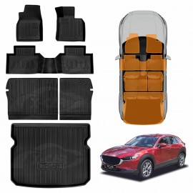 3D Floor Mats Boot Liner Set for Mazda CX-30 CX30 2019-Onwards All Weather Heavy Duty Cargo Kick Mats Back Seat Protector Cover
