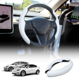 Tesla Model 3 2017-2023 and Model Y 2021-2025 Custom-Fit Steering Wheel Cover Carbon Fiber Pattern White