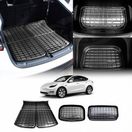 Carbon Fiber Texture Boot Liner for Tesla Model Y 2022-2025 Heavy Duty Front Rear Well Storage Cargo Trunk Cover Mat Luggage Tray