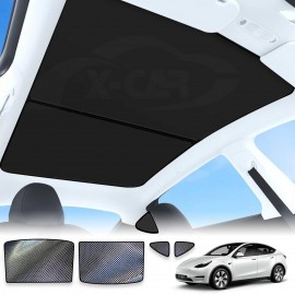 Tesla Model Y 2022-2025 2in1 Glass Roof Sun Shades UV protection Sunroof Mesh Top Window Blind Black