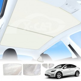 Tesla Model Y 2022-2025 2in1 Glass Roof Sun Shades UV protection Sunroof Mesh Top Window Blind Crystal White