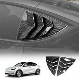Tesla Model Y 2022-2025 Carbon Fiber Style Rear Side Port Window Louvers Air Vent Scoop Louver Cover Trim Sun Shade