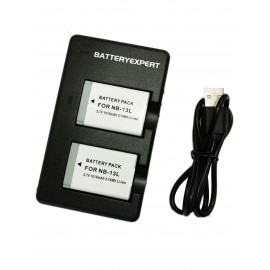 2 Rechargeable Batteries and External USB Dual Battery Charger for Canon NB-13L Camera