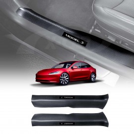 Tesla Model 3 Highland 2023-Onwards Carbon Fiber Style Front Door Entry Sill Plate Protector Car Threshold Scuff Trim Covers Guards Accessories