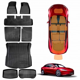 Floor Mats Boot liner for Tesla Model 3 Highland 2023-Onwards All Weather Heavy Duty Front Rear Cargo Car Trunk Kick Mats 8PCS Full Cover