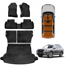 Floor Mats Boot Liner Set for Subaru Forester 5th Gen 2018-2025 Without Subwoofer All Weather Heavy Duty Cargo Kick Mats Back Seat Protector Cover