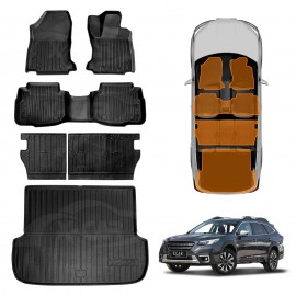 3D Floor Mats Boot Liner Set for Subaru Outback 2020-2025 All Weather Heavy Duty Cargo Kick Mats Back Seat Protector Cover