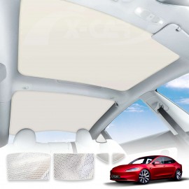 Tesla Model 3 Highland Glass Roof Sunroof Mesh 2023-Onwards Sun Blind Shade Sunshade with UV Heat Insulation Film (Cream White)
