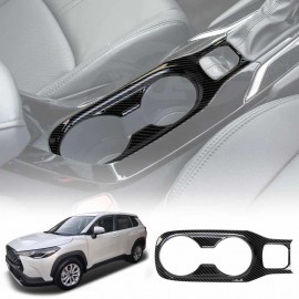 Center Consoles Cup Holder Panel Trim Decor Cover Protector for Toyota Corolla Cross 2022-Onwards Carbon Fibre Style