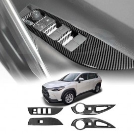 Power Window Control Switch Panel Trim Decor Cover Protector for Toyota Corolla Cross 2022-Onwards Carbon Fibre Style