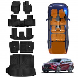 3D Floor Mats Boot Liner Set for Toyota Kluger 2021-Onwards All Weather Heavy Duty Cargo Kick Mats Back Seat Protector Cover