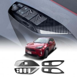 Power Window Control Switch Panel Trim Decor Cover Protector for Toyota Yaris/Yaris Cross 2020-2025 Carbon Fibre Style