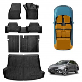 Floor Mats Boot Liner Set for Volkswagen VW T-Roc 2020-Onwards All Weather Heavy Duty Car Trunk Cargo Kick Back Seat Protector Cover