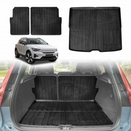 Boot Liner Kick Mats Set for Volvo C40 EX40 2022-Onwards All Weather Heavy Duty Cargo Car Trunk Back Seat Protector