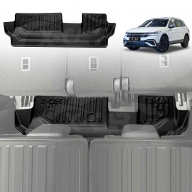 Third Row Seat Floor Mat for Volkswagen VW Tiguan Allspace 2018-2024 Heavy Duty All Weather Car Mats Carpet Liner Set