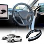 Tesla Model 3 2017-2023 and Model Y 2021-2025 Custom-Fit Steering Wheel Cover Carbon Fiber Pattern Black