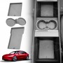 Grey Soft Silicone Organizer Pad Set for Tesla Model 3 Highland 2023-Onwards Center Console Armrest Storage Cup Holder Coaster Non-Slip Mat